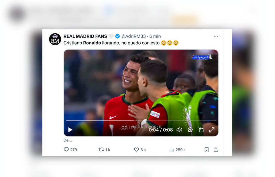 Euro 2024: le dolorose immagini di Cristiano Ronaldo in lacrime fanno il giro di X (video)